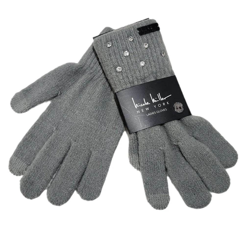 Nicole Miller New York Rhinestones Gloves With Touch-Screen Women One Size